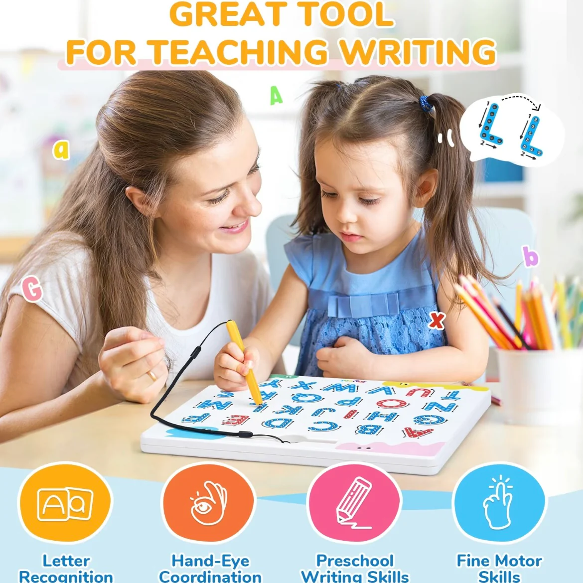 Magnetic Alphabet & Number Tracing Board – Double-Sided Montessori Learning Toy for Kids - Image 6