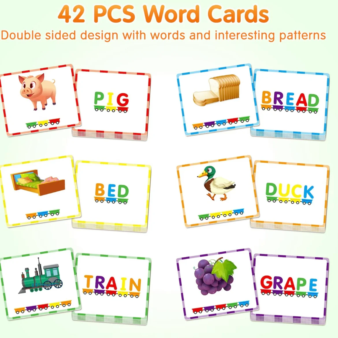 Magnetic Alphabet Train Set with Word Cards – 26 Wooden Letter Cars & 42 Flashcards for Spelling, Early Learning & STEM Play - Image 4