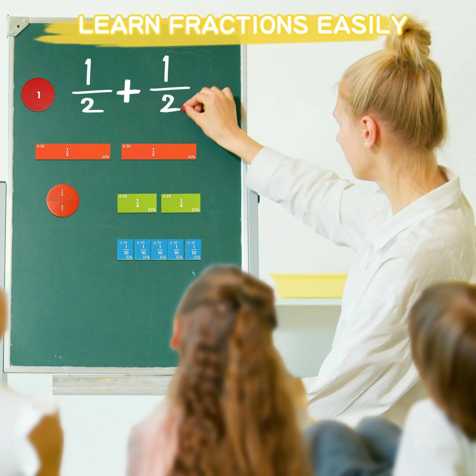 Magnetic Fraction Learning Kit for Kids – Colorful Math Manipulatives with Fraction Circles, Bars & Whiteboard – Montessori Educational STEM Toy for Classroom & Homeschool - Image 2