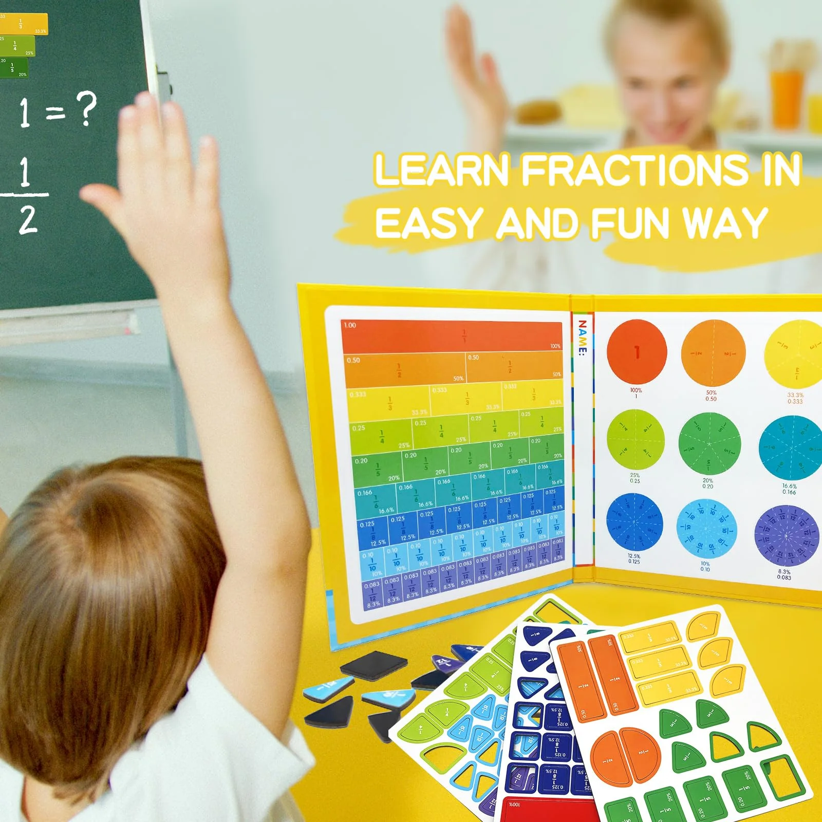 Magnetic Fraction Learning Kit for Kids – Colorful Math Manipulatives with Fraction Circles, Bars & Whiteboard – Montessori Educational STEM Toy for Classroom & Homeschool - Image 3