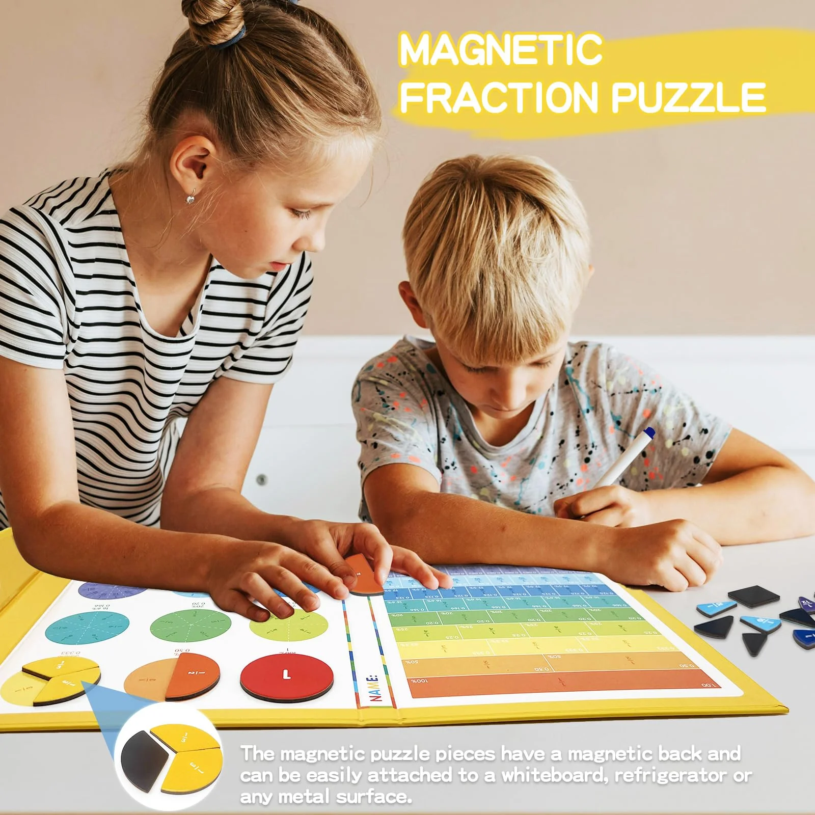 Magnetic Fraction Learning Kit for Kids – Colorful Math Manipulatives with Fraction Circles, Bars & Whiteboard – Montessori Educational STEM Toy for Classroom & Homeschool - Image 5