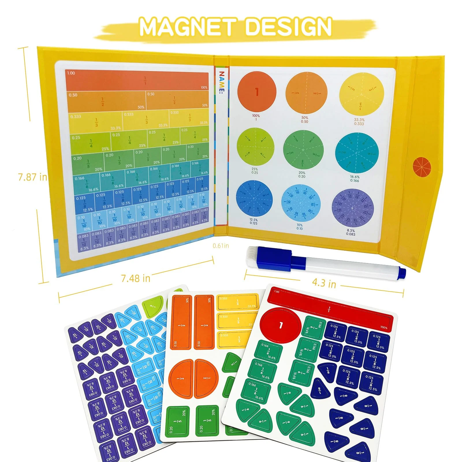 Magnetic Fraction Learning Kit for Kids – Colorful Math Manipulatives with Fraction Circles, Bars & Whiteboard – Montessori Educational STEM Toy for Classroom & Homeschool - Image 6