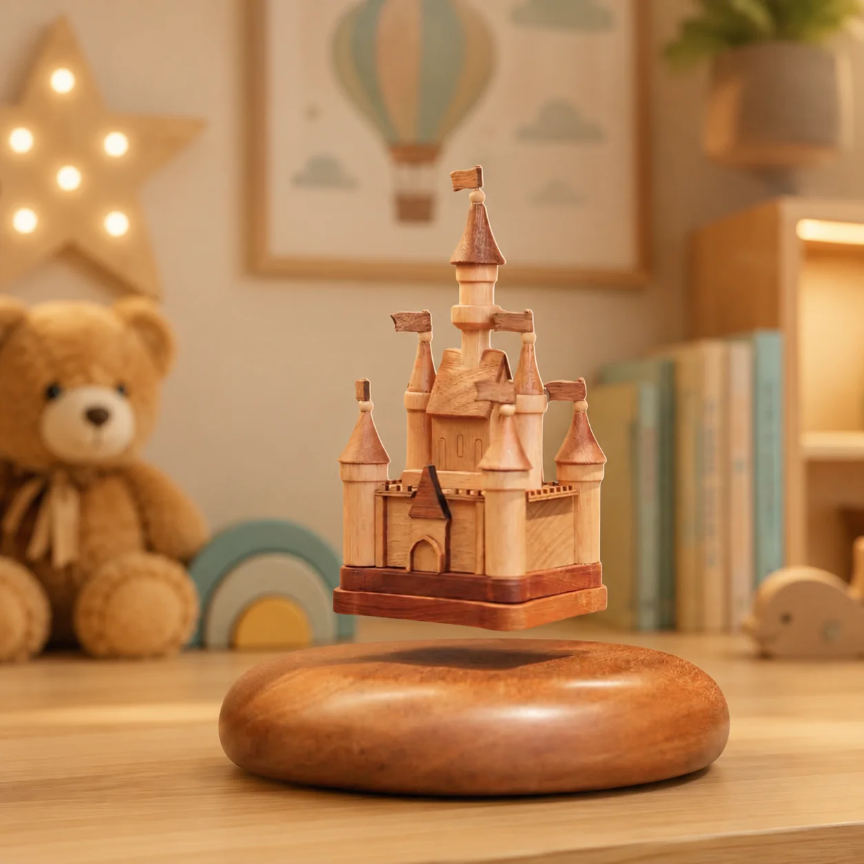Magnetic Levitation Wooden Castle — Beech, Ebony & Walnut Wood - Image 2