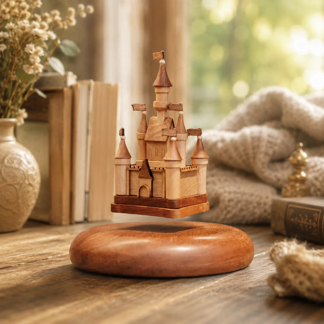Magnetic Levitation Wooden Castle — Beech, Ebony & Walnut Wood - Image 4