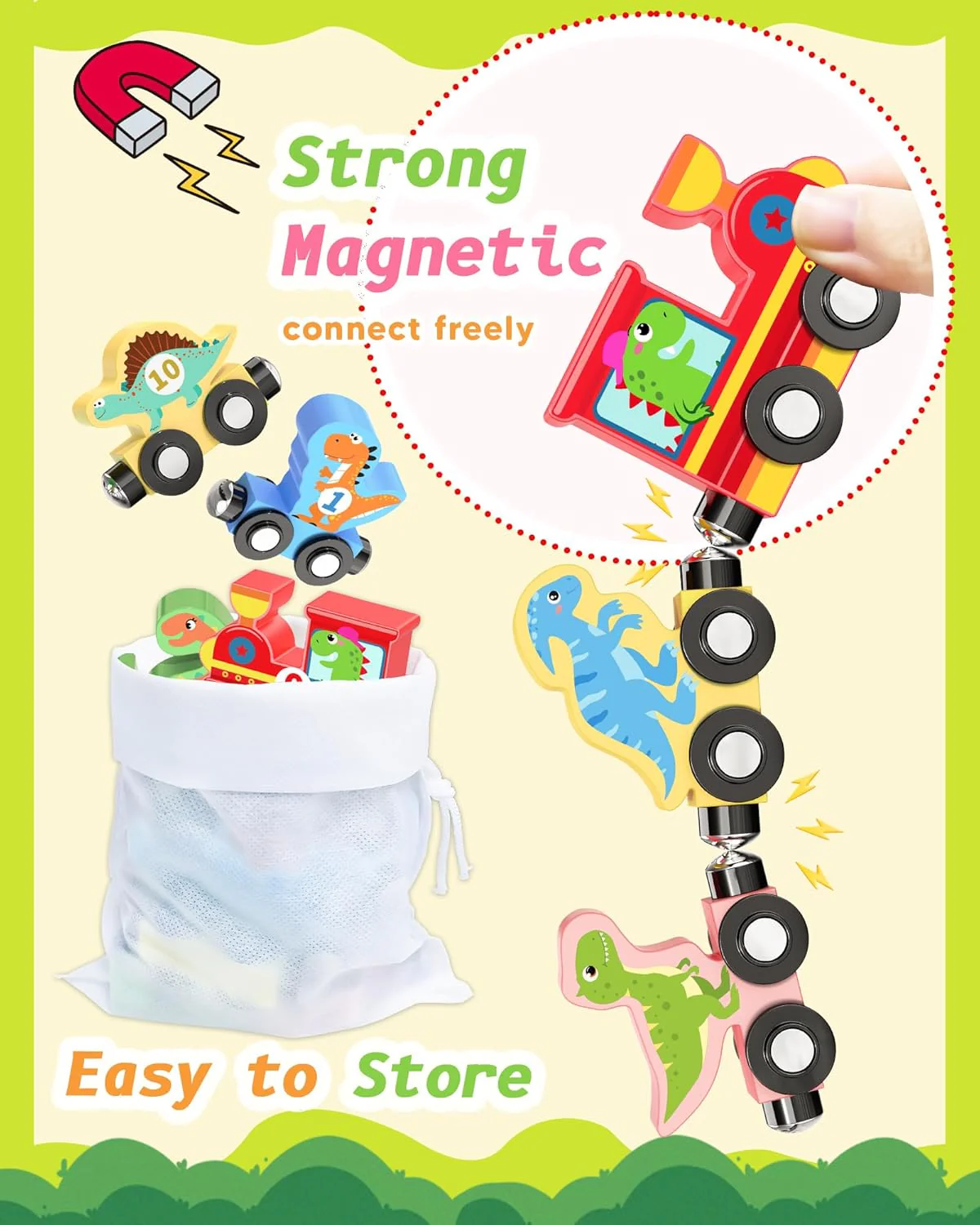 Magnetic Wooden Dinosaur Building Toy Set for Toddlers - Image 10