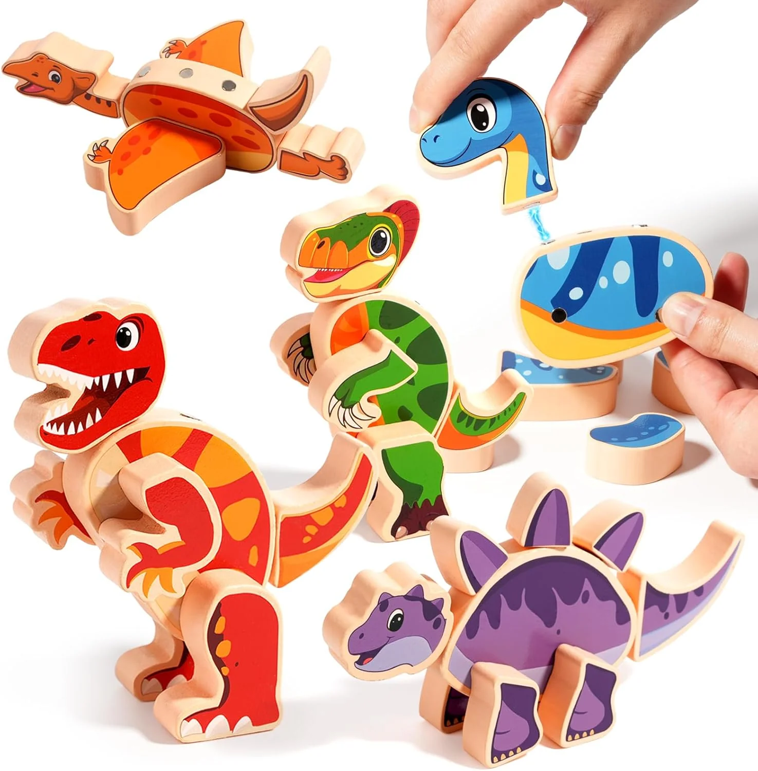 Magnetic Wooden Dinosaur Building Toy Set for Toddlers - Image 2