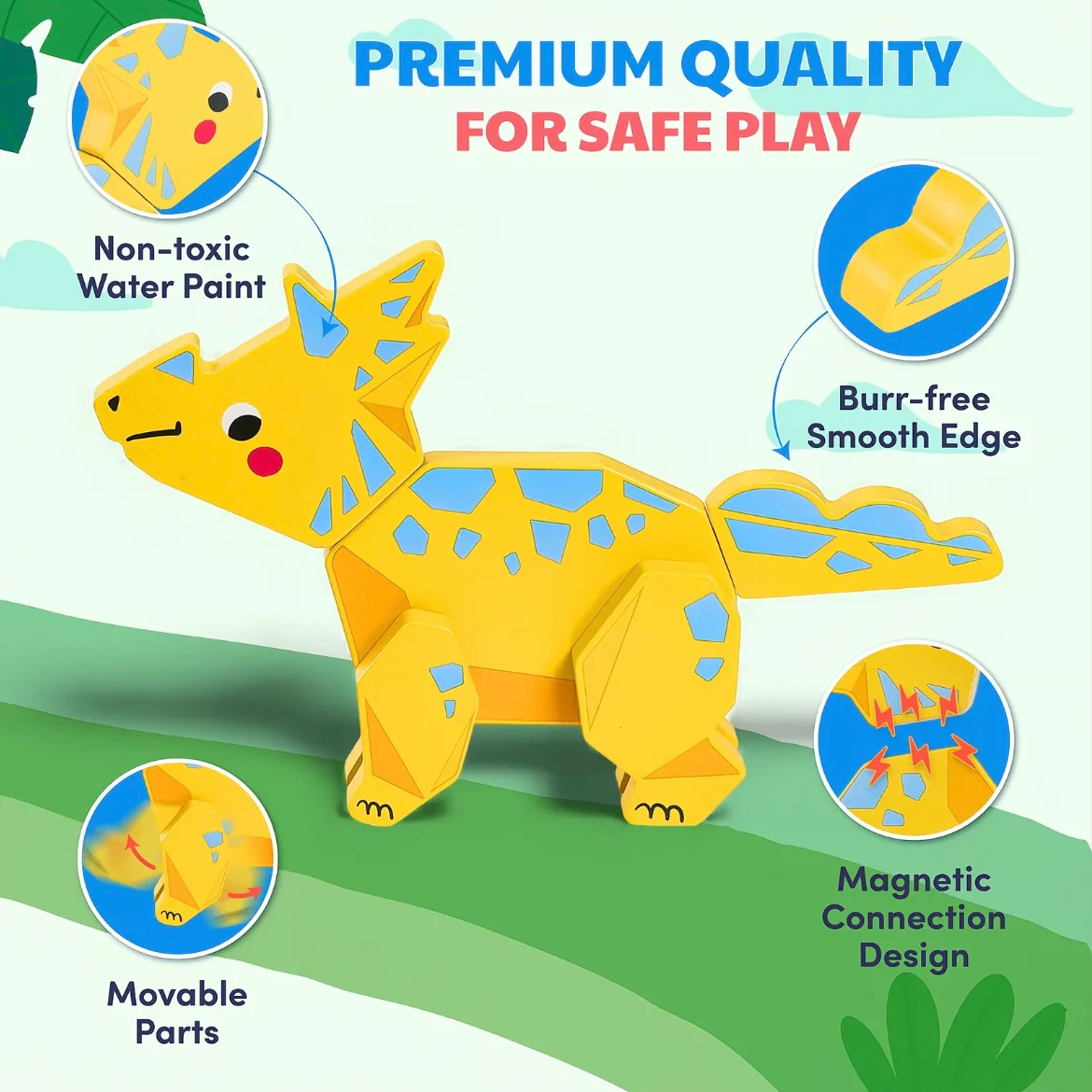 Magnetic Wooden Dinosaur Building Toy Set for Toddlers - Image 4