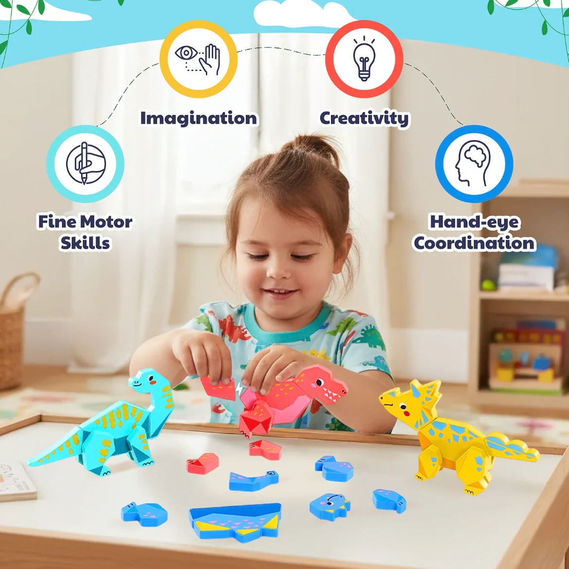 Magnetic Wooden Dinosaur Building Toy Set for Toddlers - Image 5