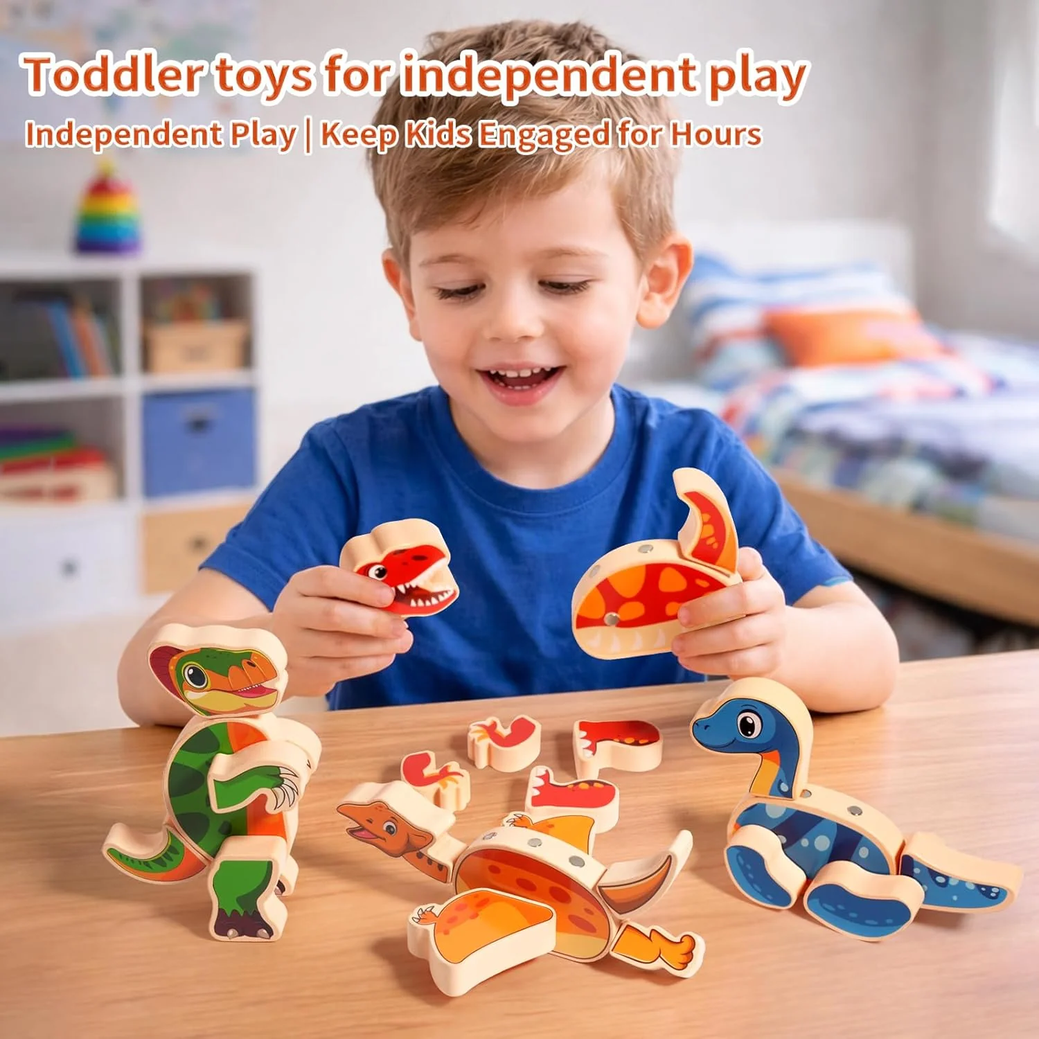 Magnetic Wooden Dinosaur Building Toy Set for Toddlers - Image 7