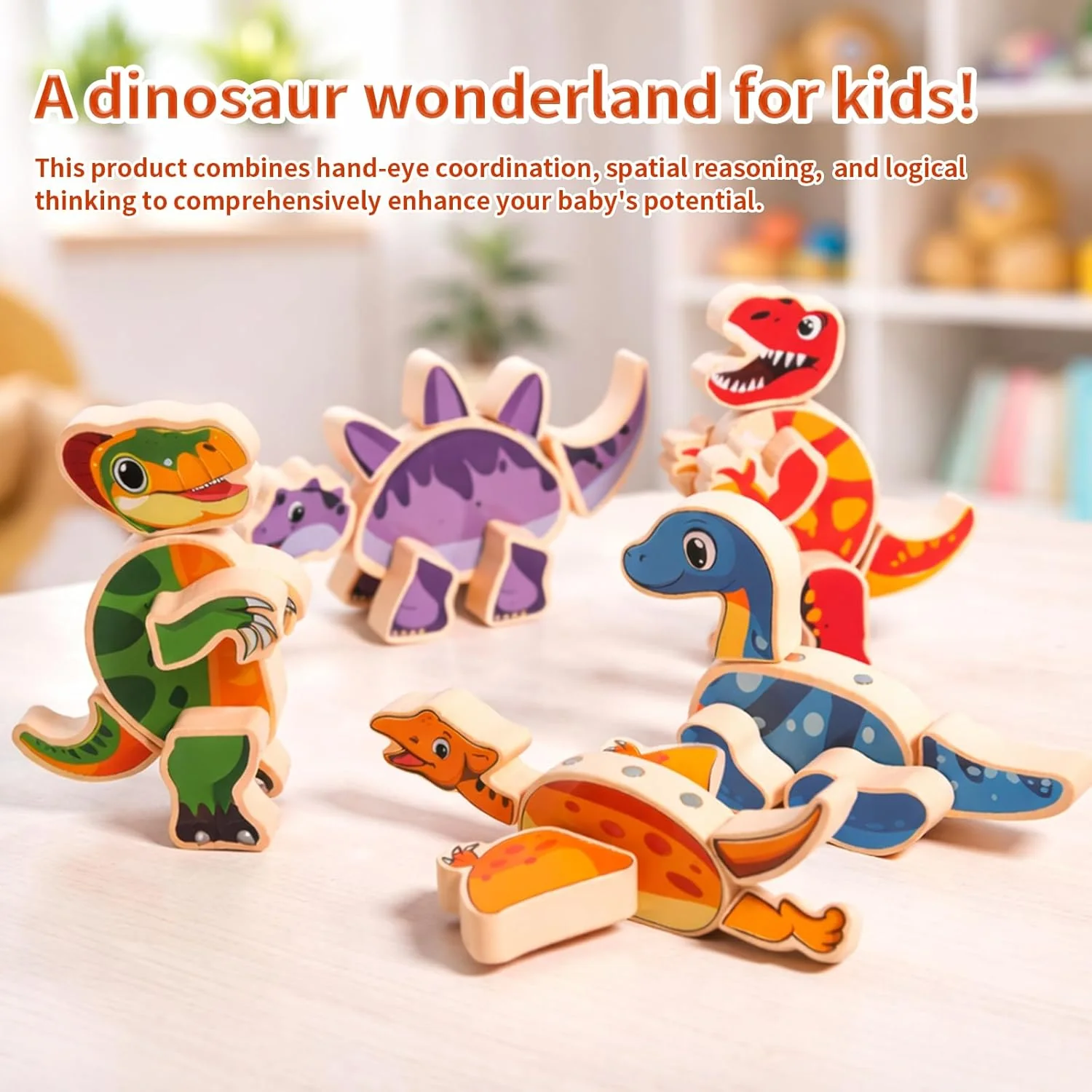 Magnetic Wooden Dinosaur Building Toy Set for Toddlers - Image 8