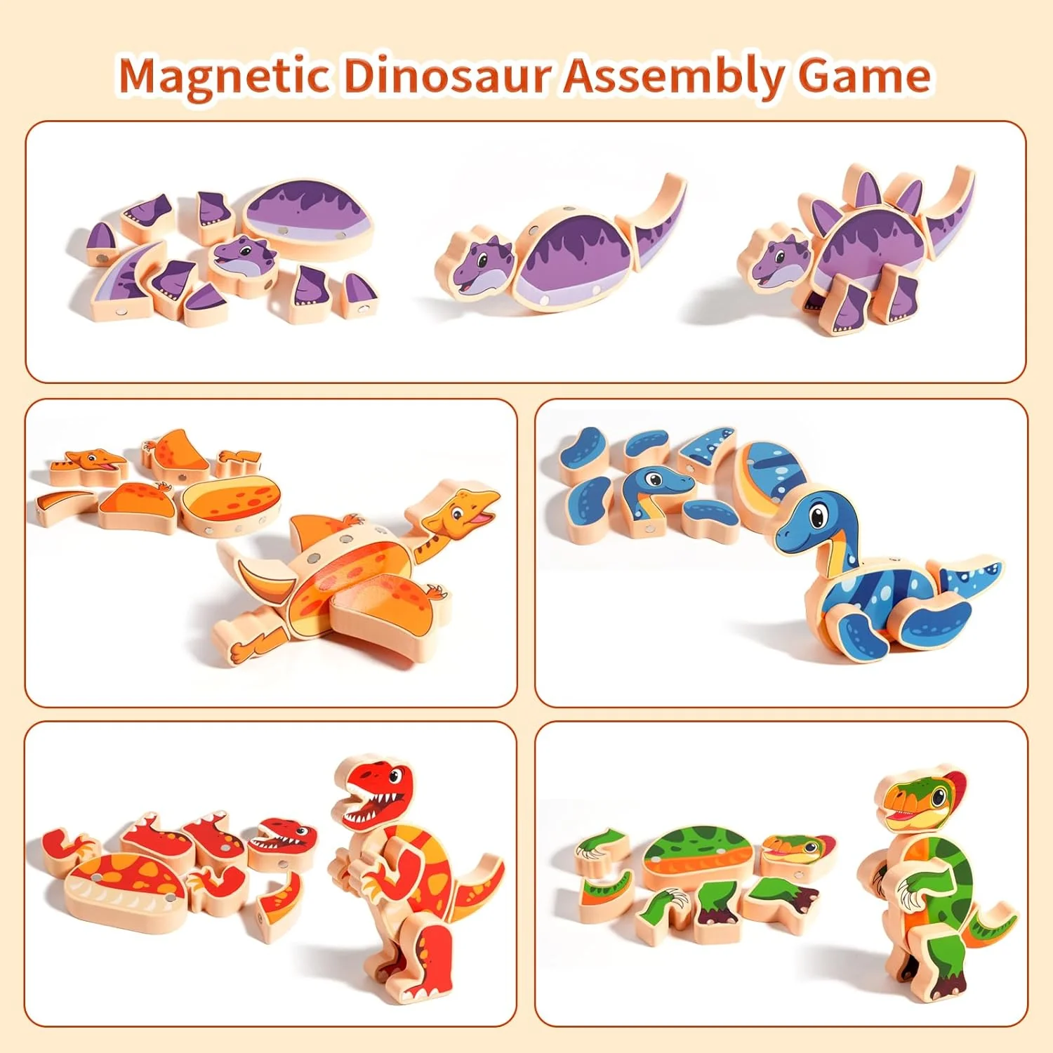 Magnetic Wooden Dinosaur Building Toy Set for Toddlers - Image 9