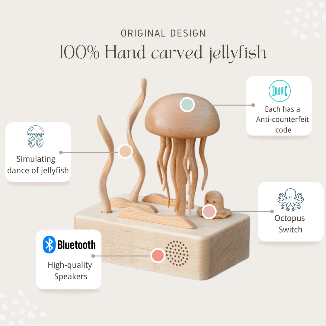 Original Mesmerizing Bluetooth Hand-Carved Wooden Jellyfish - Image 3