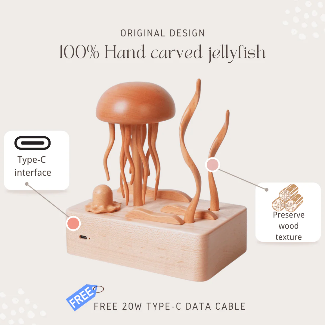 Original Mesmerizing Bluetooth Hand-Carved Wooden Jellyfish - Image 4