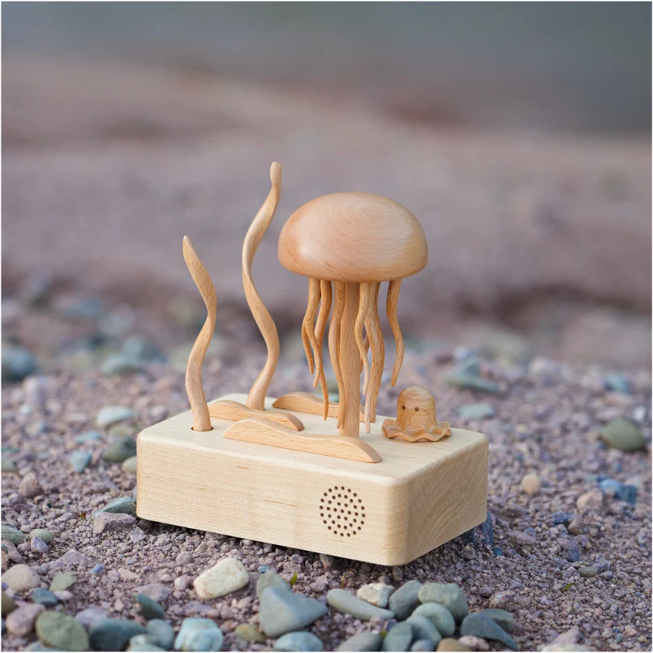 Original Mesmerizing Bluetooth Hand-Carved Wooden Jellyfish - Image 6
