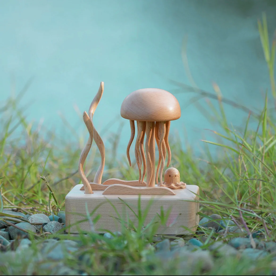 Original Mesmerizing Bluetooth Hand-Carved Wooden Jellyfish - Image 7