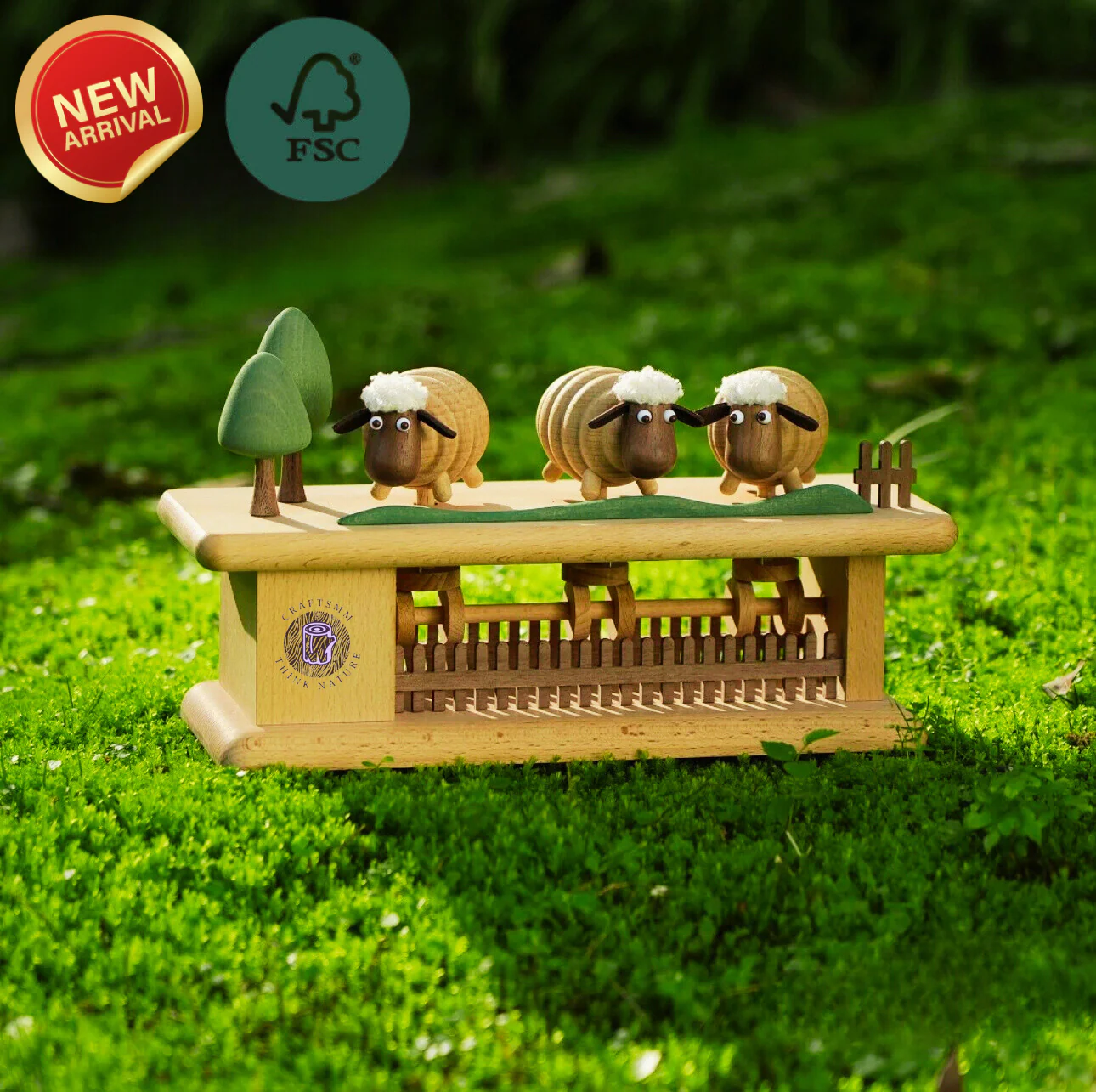 Original Mini Pasture Hand-Carved Wooden Sheep Jumping Fence - Image 3
