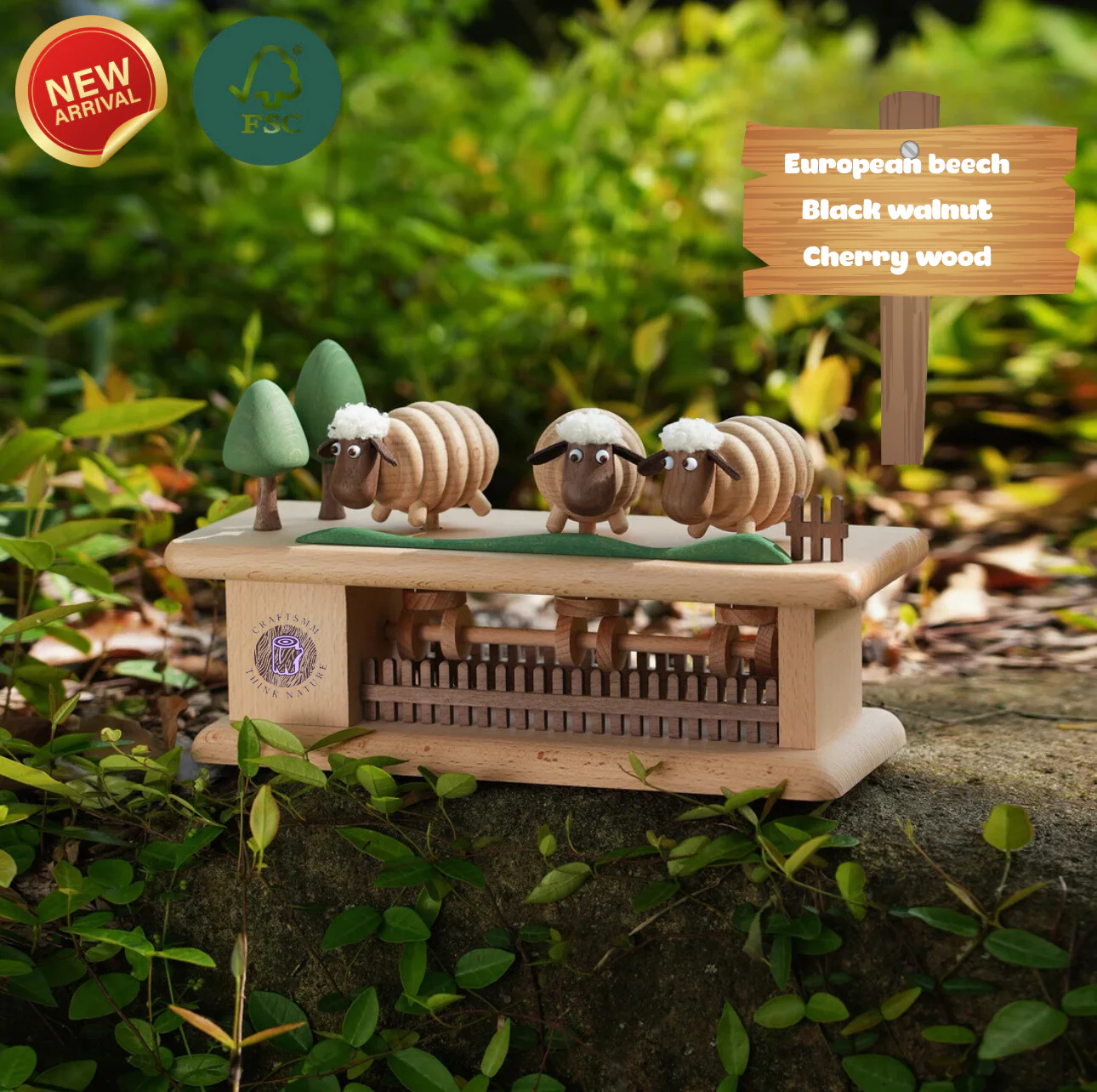 Original Mini Pasture Hand-Carved Wooden Sheep Jumping Fence - Image 4
