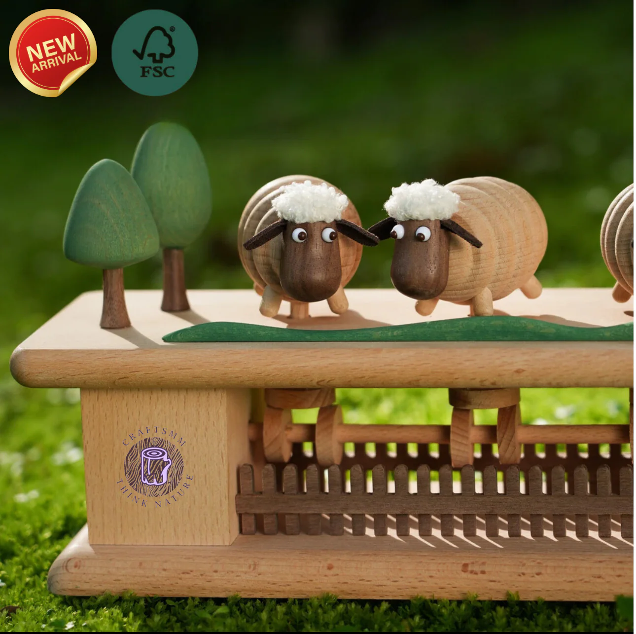 Original Mini Pasture Hand-Carved Wooden Sheep Jumping Fence - Image 6