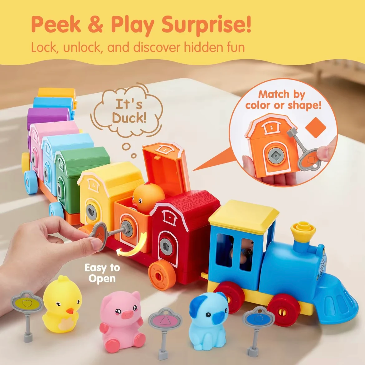 Montessori Farm Lock & Key Train — Early Learning Toy for Colors, Numbers & Animals - Image 2