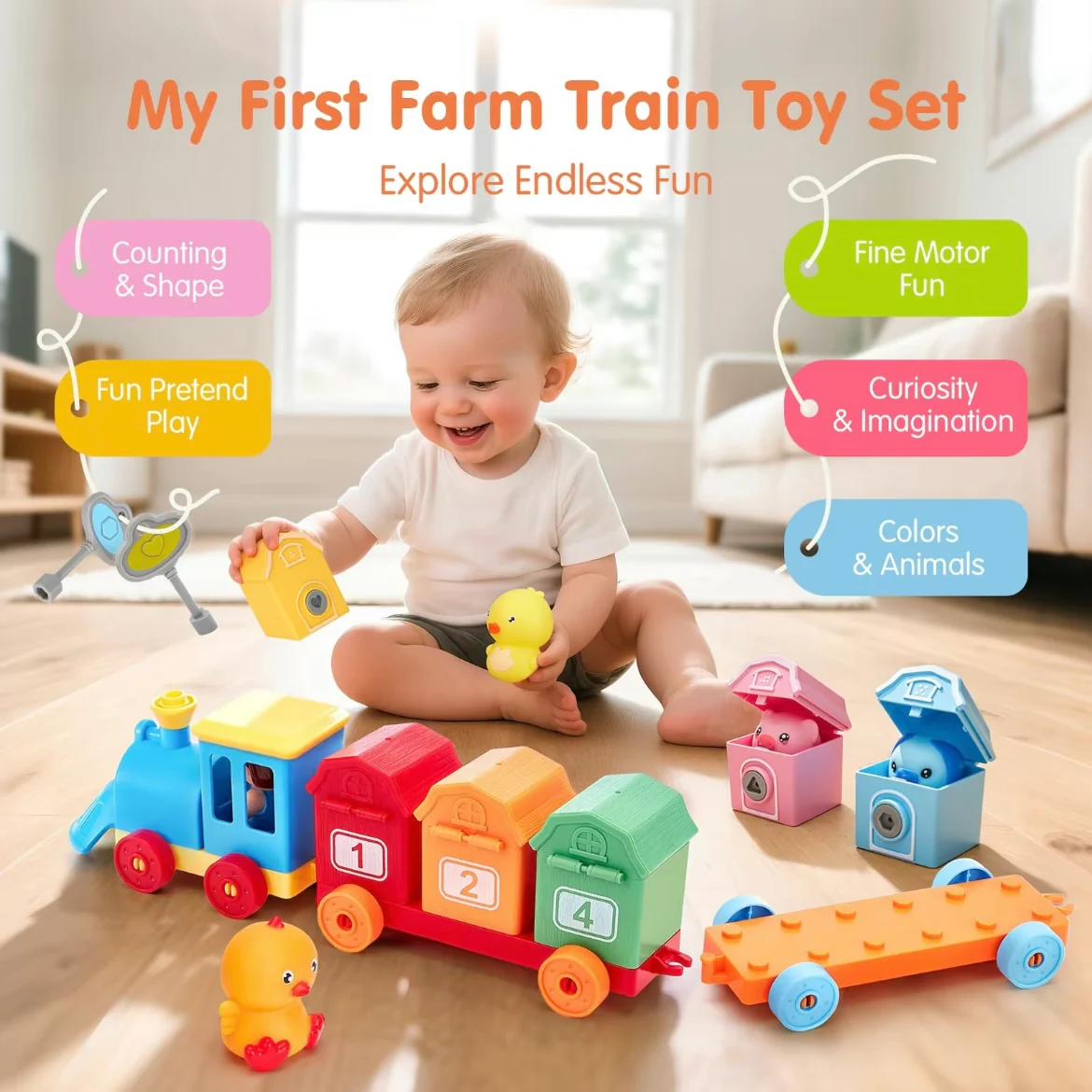 Montessori Farm Lock & Key Train — Early Learning Toy for Colors, Numbers & Animals - Image 4