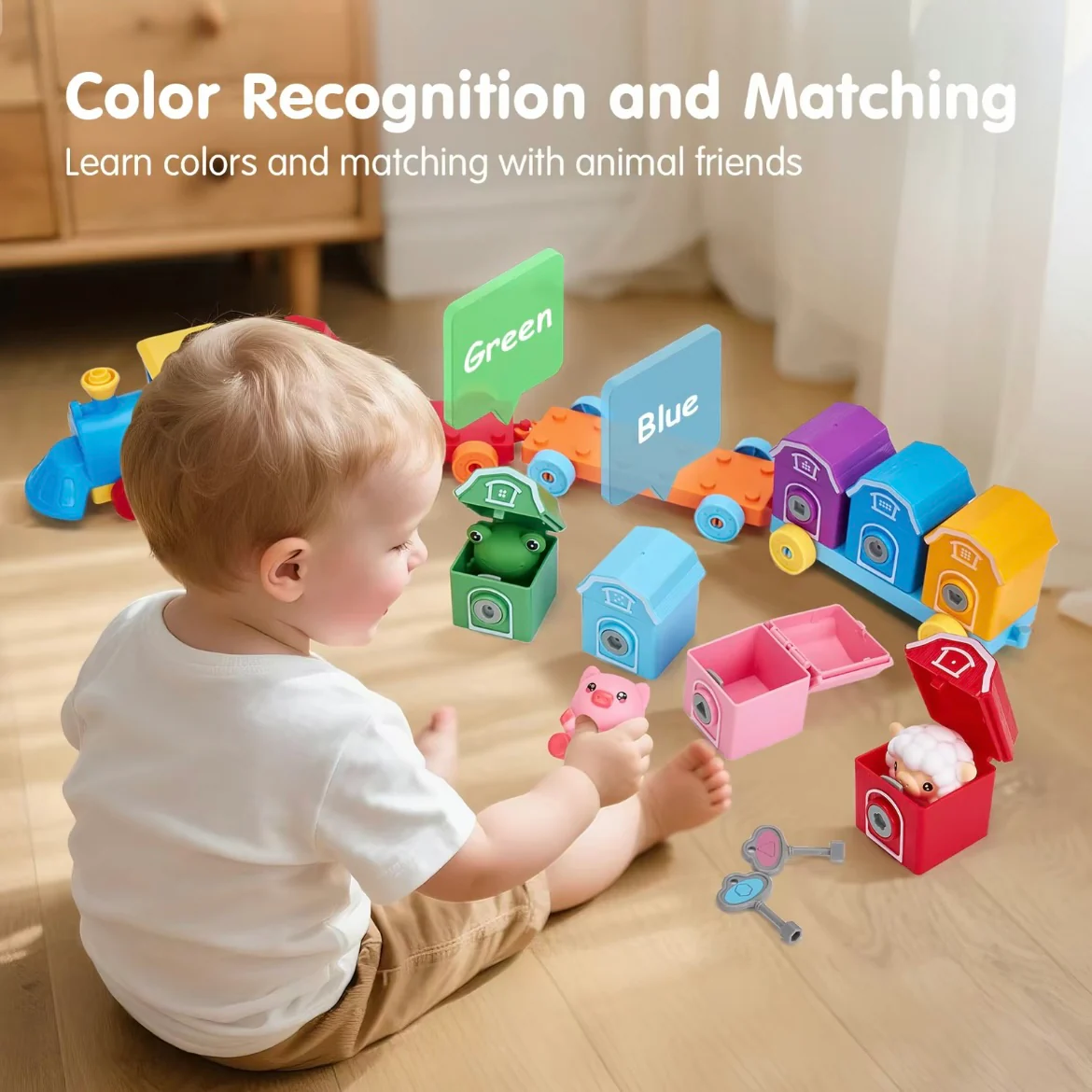 Montessori Farm Lock & Key Train — Early Learning Toy for Colors, Numbers & Animals - Image 5