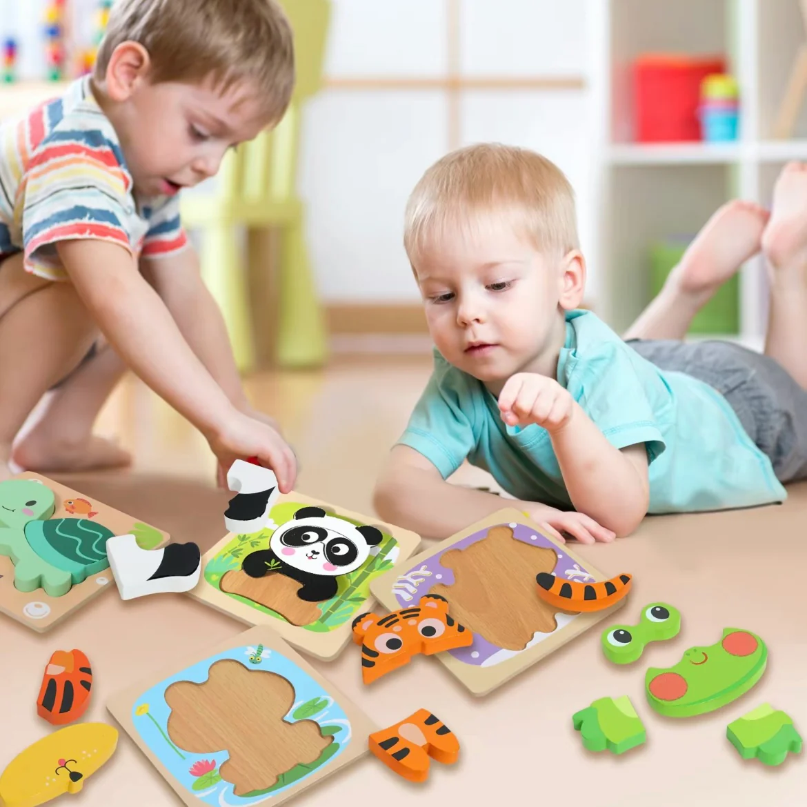 Montessori Wooden Animal Puzzle Set for Toddlers – 3D Chunky Blocks Educational Toy (6pcs) - Image 5