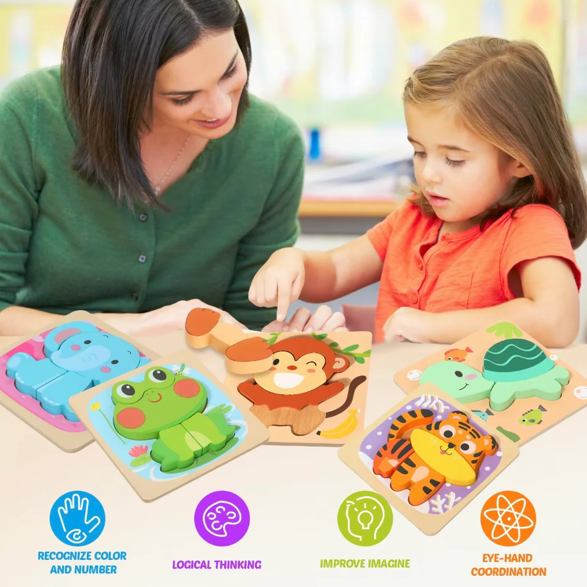 Montessori Wooden Animal Puzzle Set for Toddlers – 3D Chunky Blocks Educational Toy (6pcs) - Image 6
