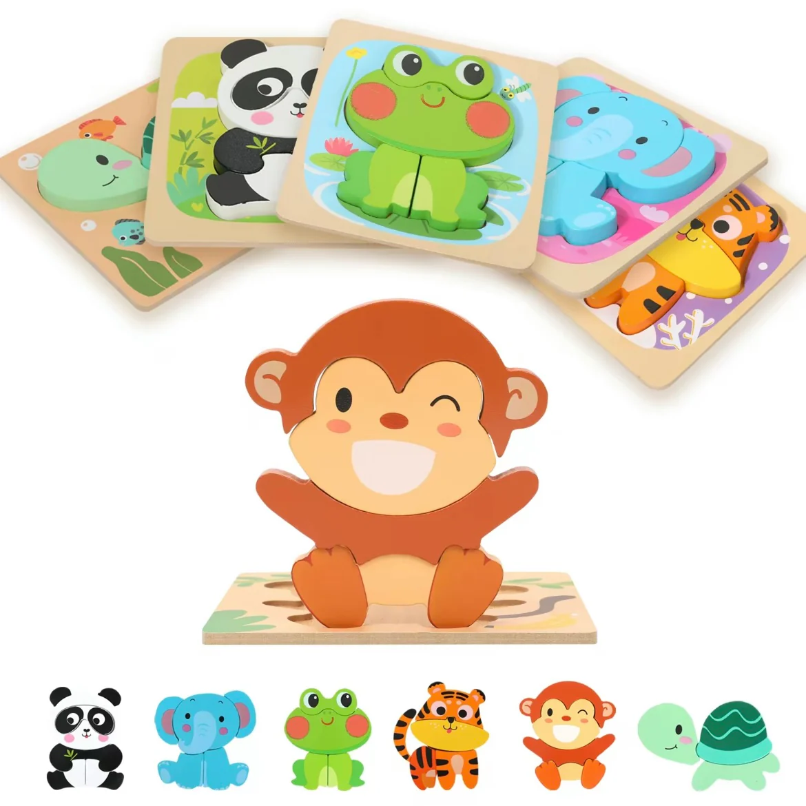Montessori Wooden Animal Puzzle Set for Toddlers – 3D Chunky Blocks Educational Toy (6pcs) - Image 7