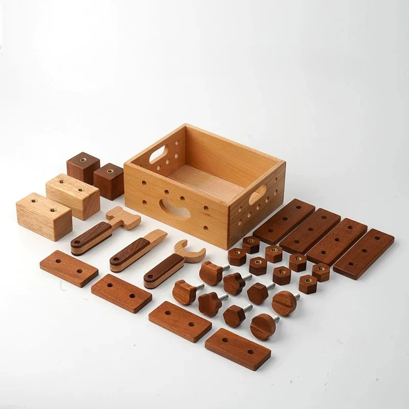 Montessori Wooden Tool & Screw Kit – Handcrafted Building Set for Kids with Natural Wood Pieces