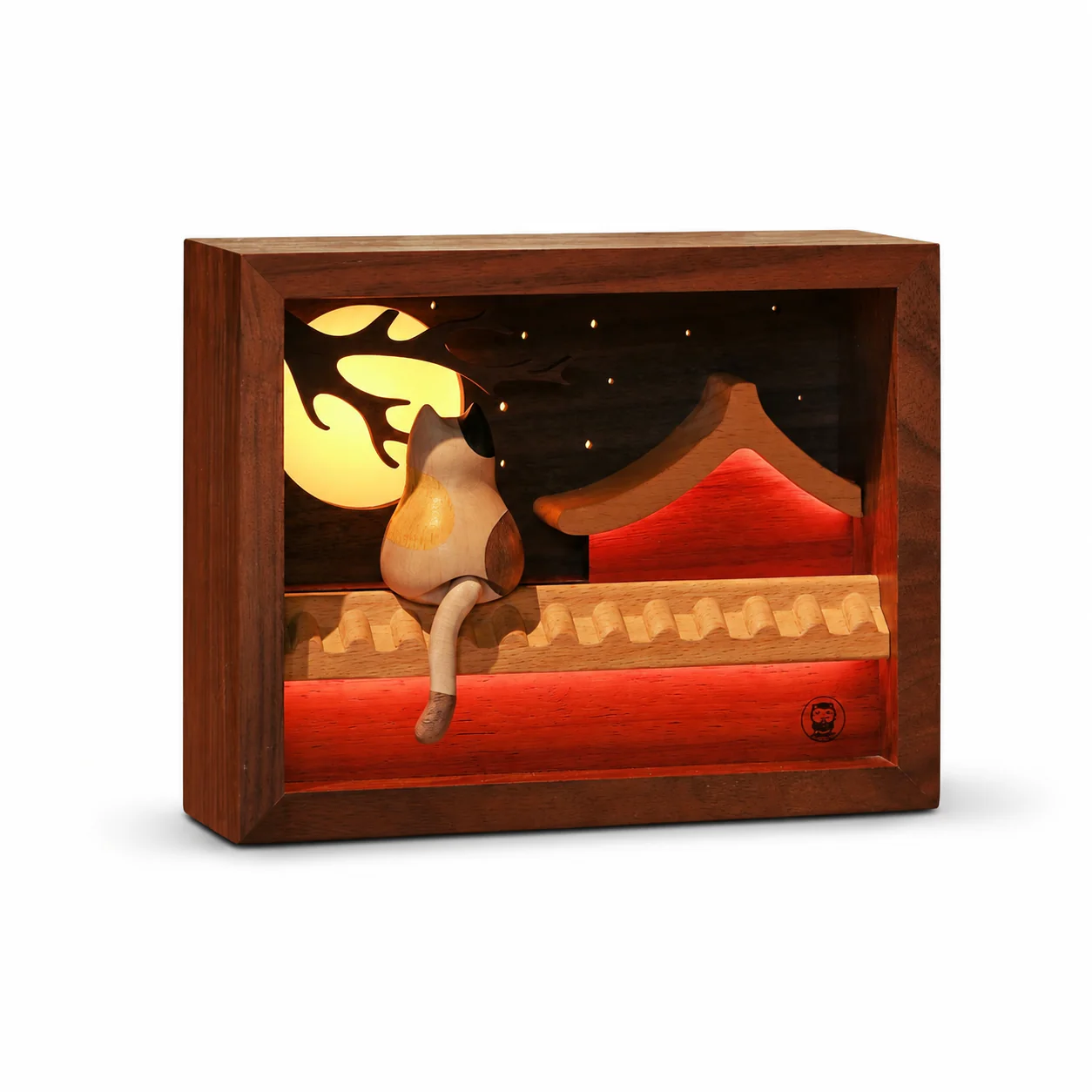 Moonlight Rooftop Cat – Handcrafted Wooden Night Light