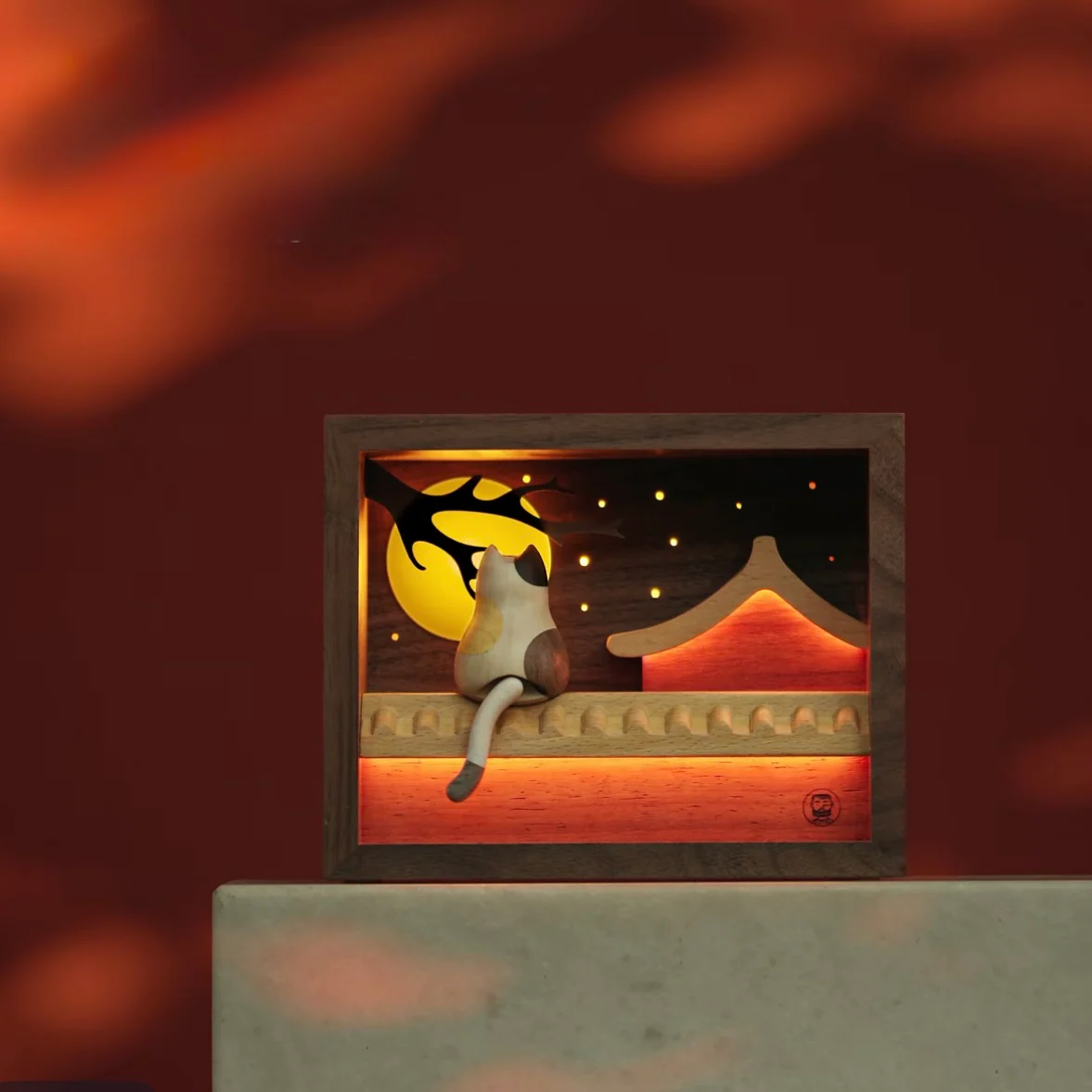 Moonlight Rooftop Cat – Handcrafted Wooden Night Light - Image 2