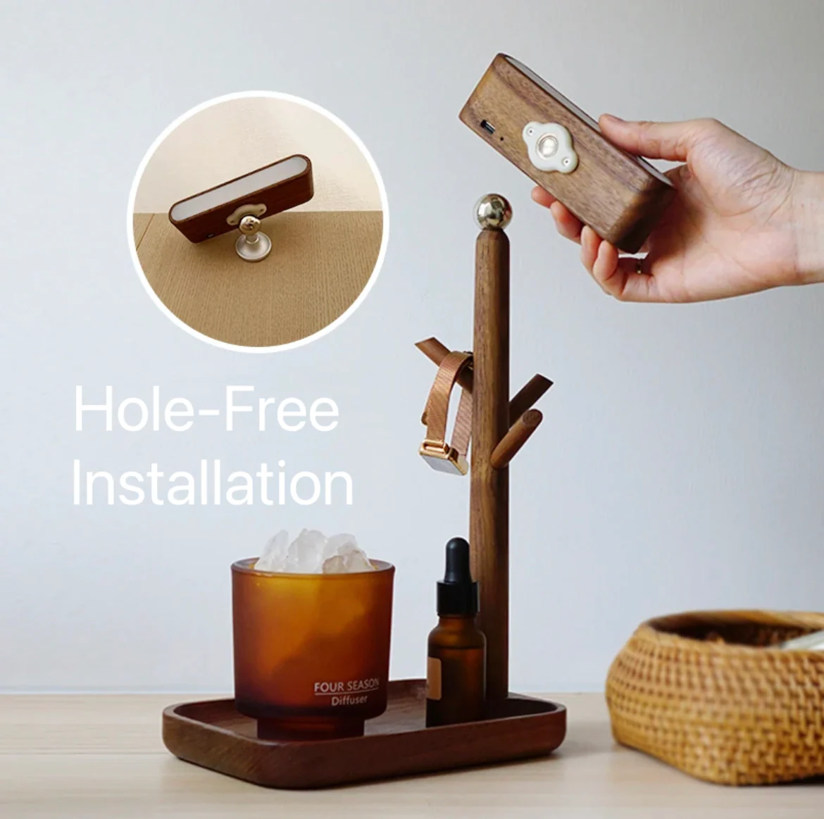 Multi-Functional Creative Walnut Desk Lamp, Small Items Storage Shelf, Study Desk Bedside Wall Lamp, Auto Memory Brightness, Eye-Care - Image 3