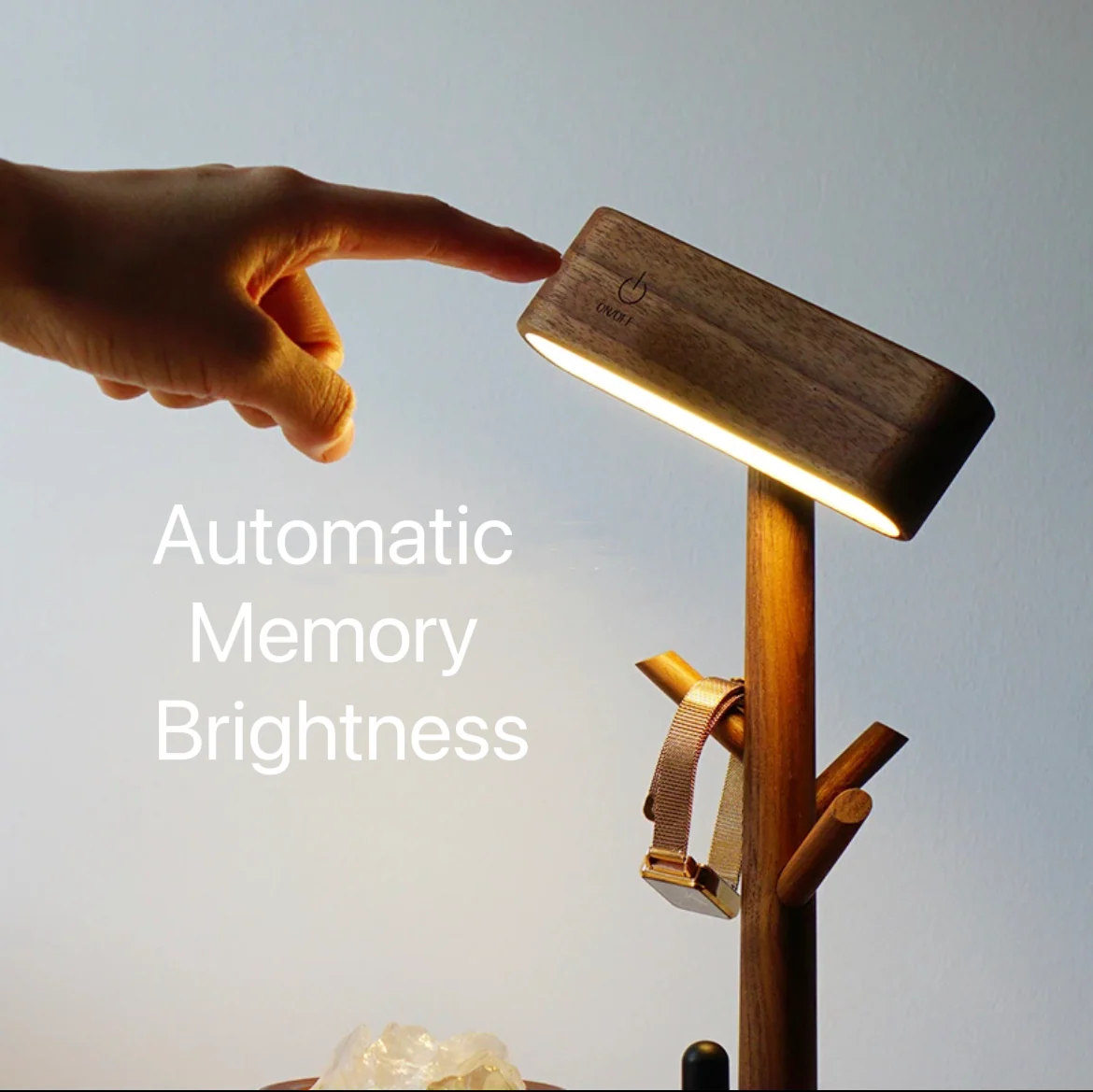 Multi-Functional Creative Walnut Desk Lamp, Small Items Storage Shelf, Study Desk Bedside Wall Lamp, Auto Memory Brightness, Eye-Care - Image 4