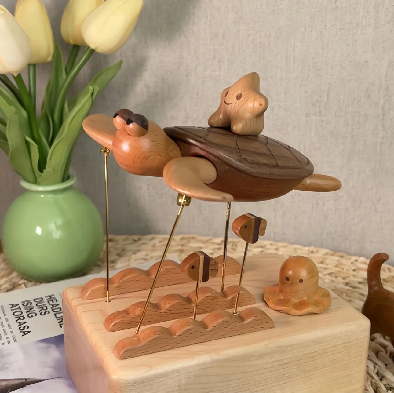 Original Ocean Series: Handcrafted Wooden Turtle Figurine in Constant Motion - Image 3