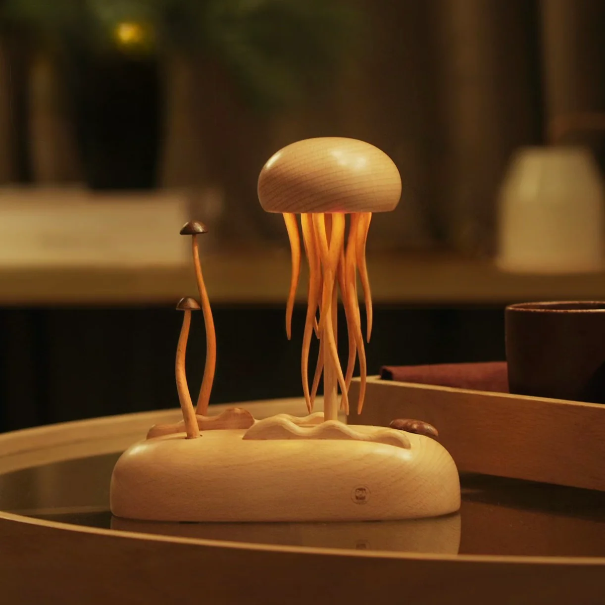 Original Hand-carved Wooden Automata Jellyfish Nightlight - Image 3