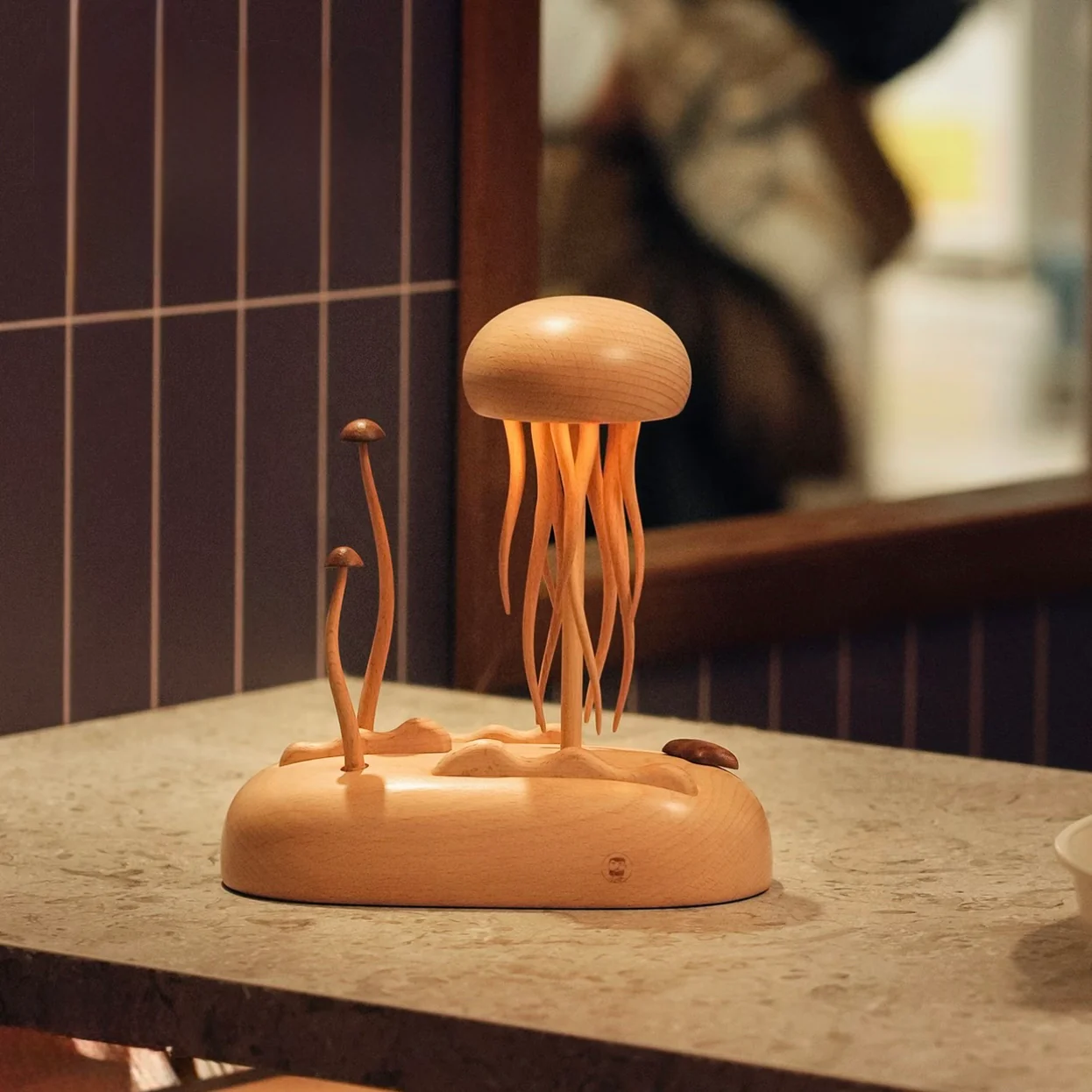 Original Hand-carved Wooden Automata Jellyfish Nightlight - Image 4
