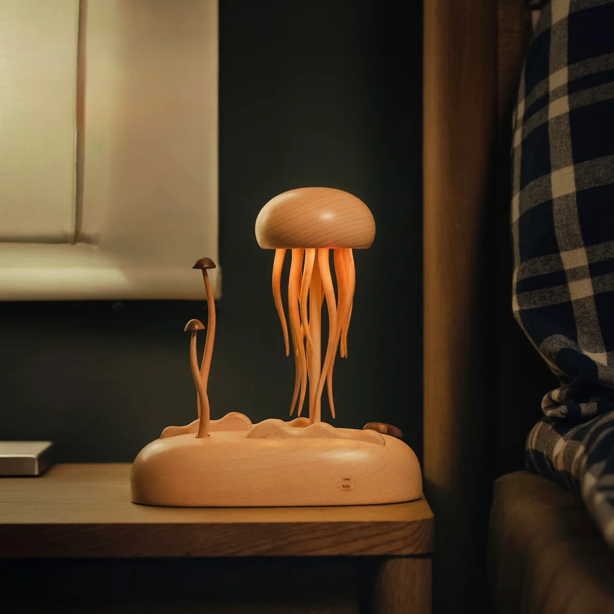 Original Hand-carved Wooden Automata Jellyfish Nightlight - Image 5