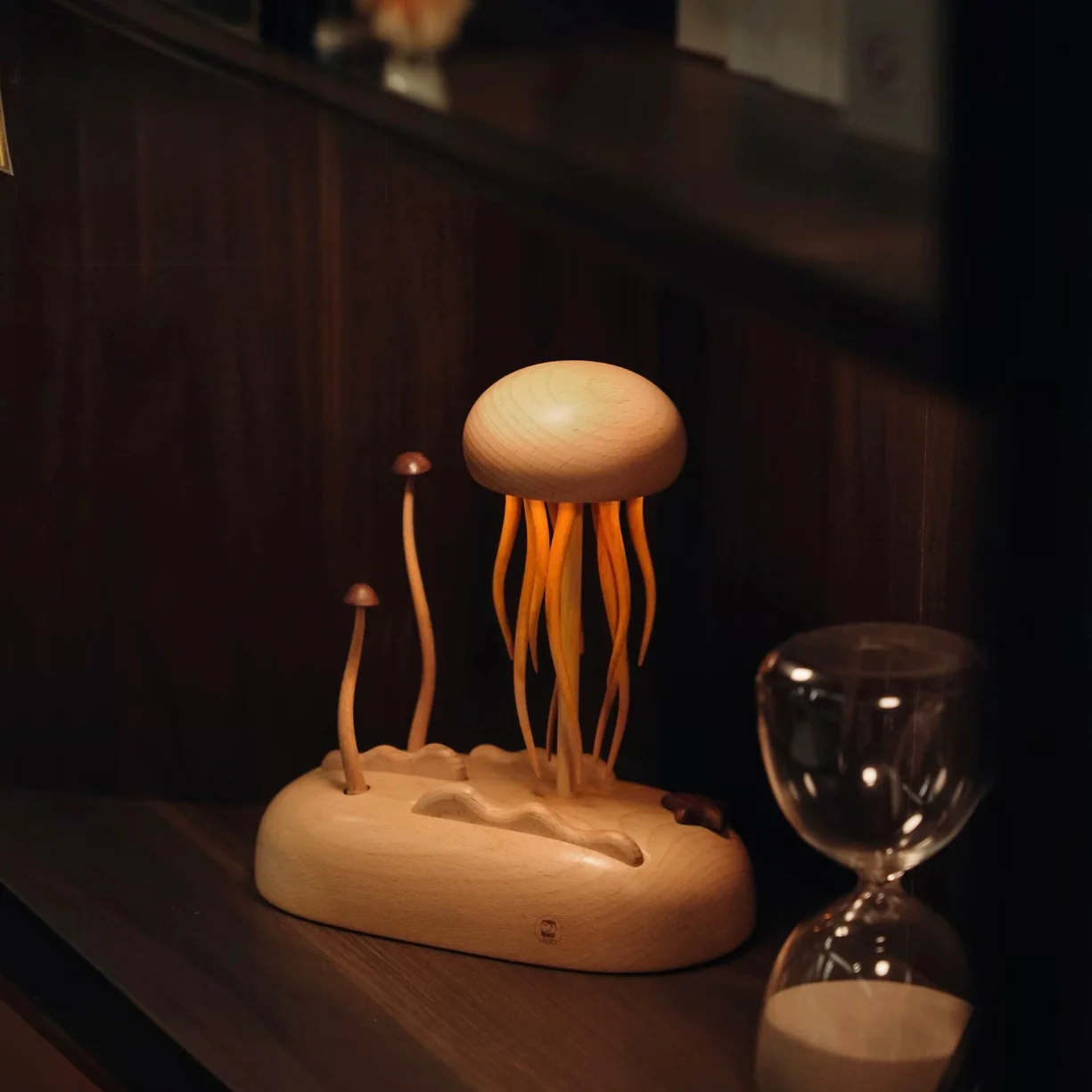 Original Hand-carved Wooden Automata Jellyfish Nightlight - Image 6