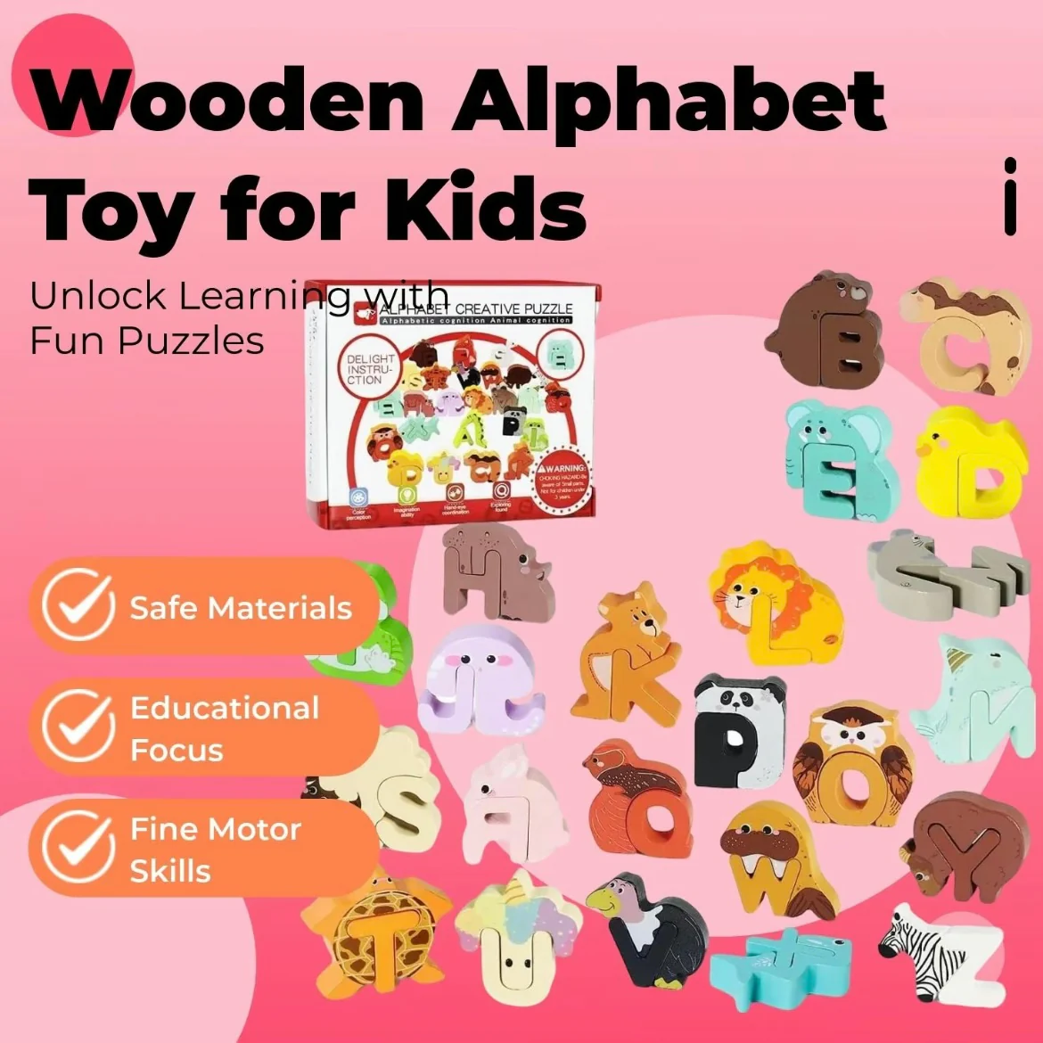 Wooden Animal Alphabet Puzzle – A to Z Learning Toy for Kids - Image 5