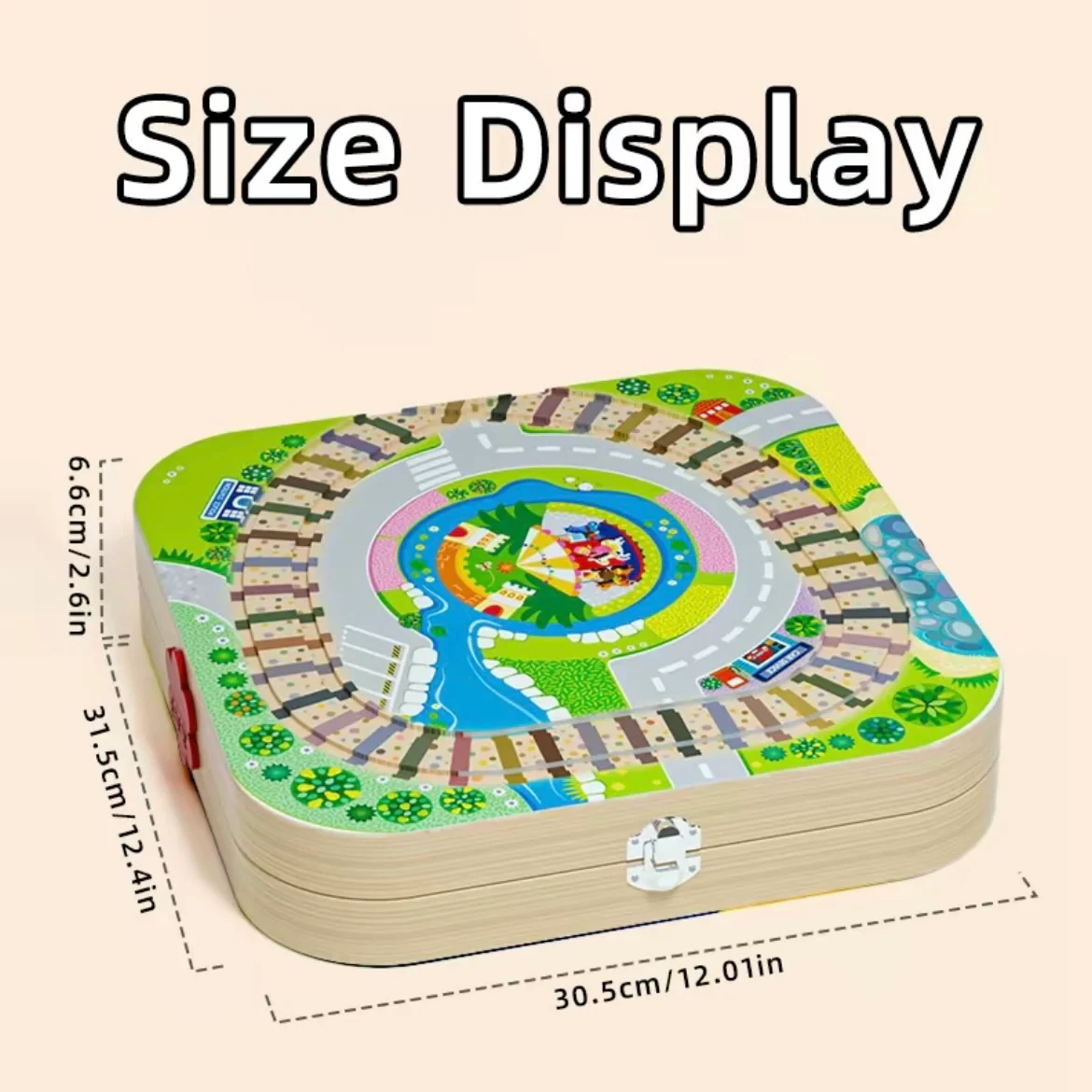 Wooden City Train Track Playset with Electric Locomotive & Building Blocks – Foldable Storage Table - Image 2