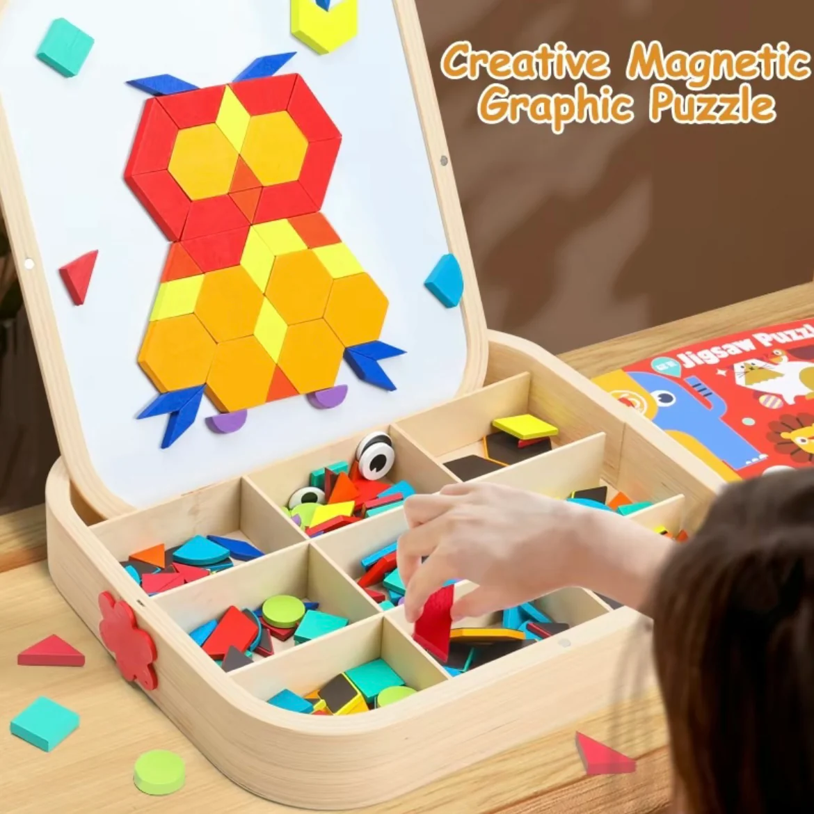 Wooden Magnetic Pattern Blocks – 288 Pieces Montessori Puzzle Toy for Kids Ages 4–8 - Image 2