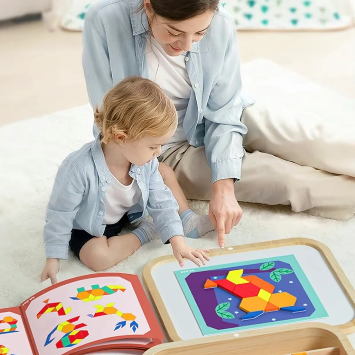 Wooden Magnetic Pattern Blocks – 288 Pieces Montessori Puzzle Toy for Kids Ages 4–8 - Image 4