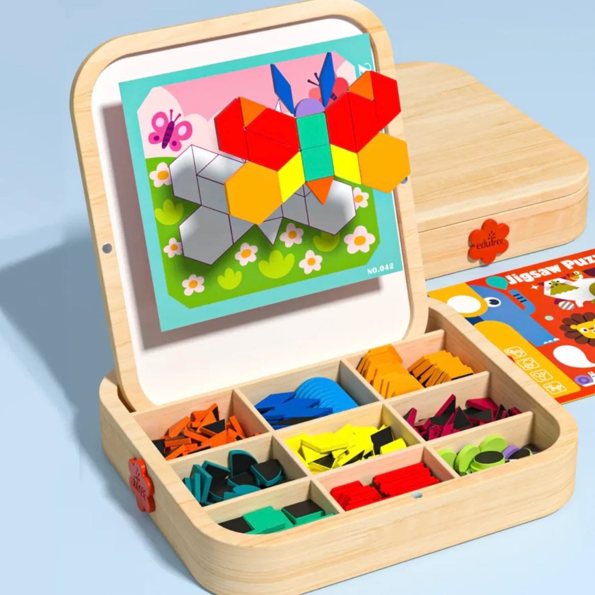 Wooden Magnetic Pattern Blocks – 288 Pieces Montessori Puzzle Toy for Kids Ages 4–8 - Image 7