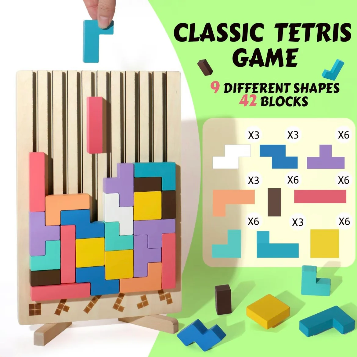 Wooden Sliding Puzzle Game – Montessori Brain Teaser with Challenge Cards for Kids - Image 3