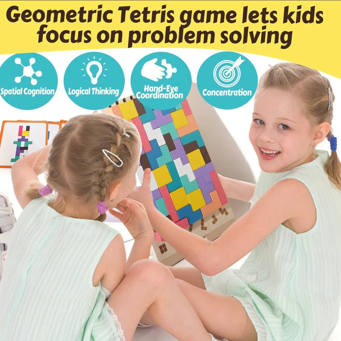 Wooden Sliding Puzzle Game – Montessori Brain Teaser with Challenge Cards for Kids - Image 4